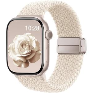 Braided Stretchy Band Compatible with Apple Watch Bands 38mm 40mm 41mm 42mm 44mm 45mm 46mm 49mm Women Men, Soft Nylon Solo Loop Magnetic Sport Strap for iWatch Series 11 10 9 8 7 6 5 4 3 2 1 SE Ultra