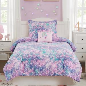 Twin Comforter Set for Girls- 3 Pieces Glow in The Dark Mermaid Twin XL Bedding Set with 1 Comforter, 1 Decor Pillow & 1 Pillow Shams