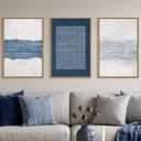 Aryroi Navy Blue and White Abstract Framed Canvas Wall Art Set- 16"x24"x3