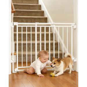 Extra Wide Baby Gate for Doorways 29" Tall Safety Gate for Kids&Pets,Pressure Mounted with Auto Close,Walk-Thru Metal Gate,Adjustable Width 26.4"-43",Indoor Pet Gate for Stairs & Hallways White