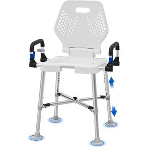 Shower Chair for Seniros Elderly Handicap Disabled or Bariatric Adults with Arms and Back, Bench Seat for Inside Shower stall and Bathroom Bath Tub Seats Adjustable Stool Heavy Duty 500 lbs sit Chairs