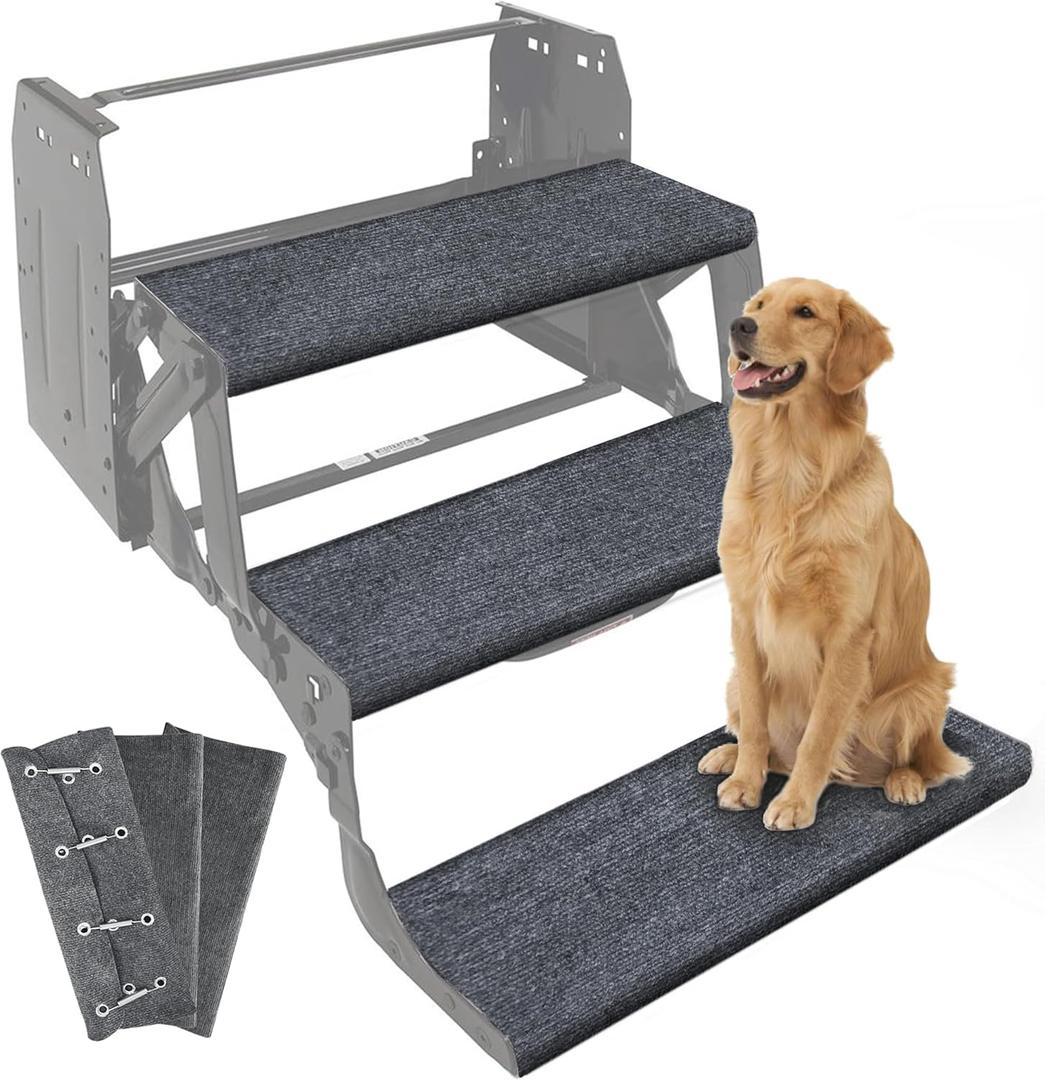 CircleRoad RV Step Covers 22 Inch 3 Pack RV Stair Covers Wrap, Best Fits 8-11" Deep Camper Stairs, RV Step Rugs Gray, Kid & Pet Friendly