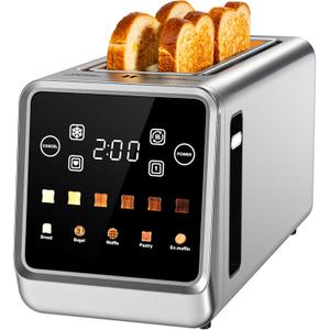 Toaster 4 Slice Long Slot for Bagels & Artisan Bread, Digital Smart Touch Screen with Memory Function & Single-Slice Modes | 6 Toast Settings & 5 Bread Types | Defrost & Reheat | Stainless Steel