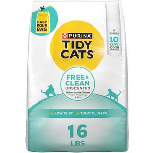 Purina Tidy Cats Clumping Cat Litter Odor Control, Free and Clean Unscented Multi Cat Litter - 16 lb. Bag