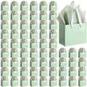 Qilery 50 Pcs Wedding Paper Gift Bags Bulk with Tissue Paper Small Gift Bags with Handle and Tags for Birthday Wedding Mothers' Day Party Business(Sage Green,4.7 x 2.4 x 3.9'')