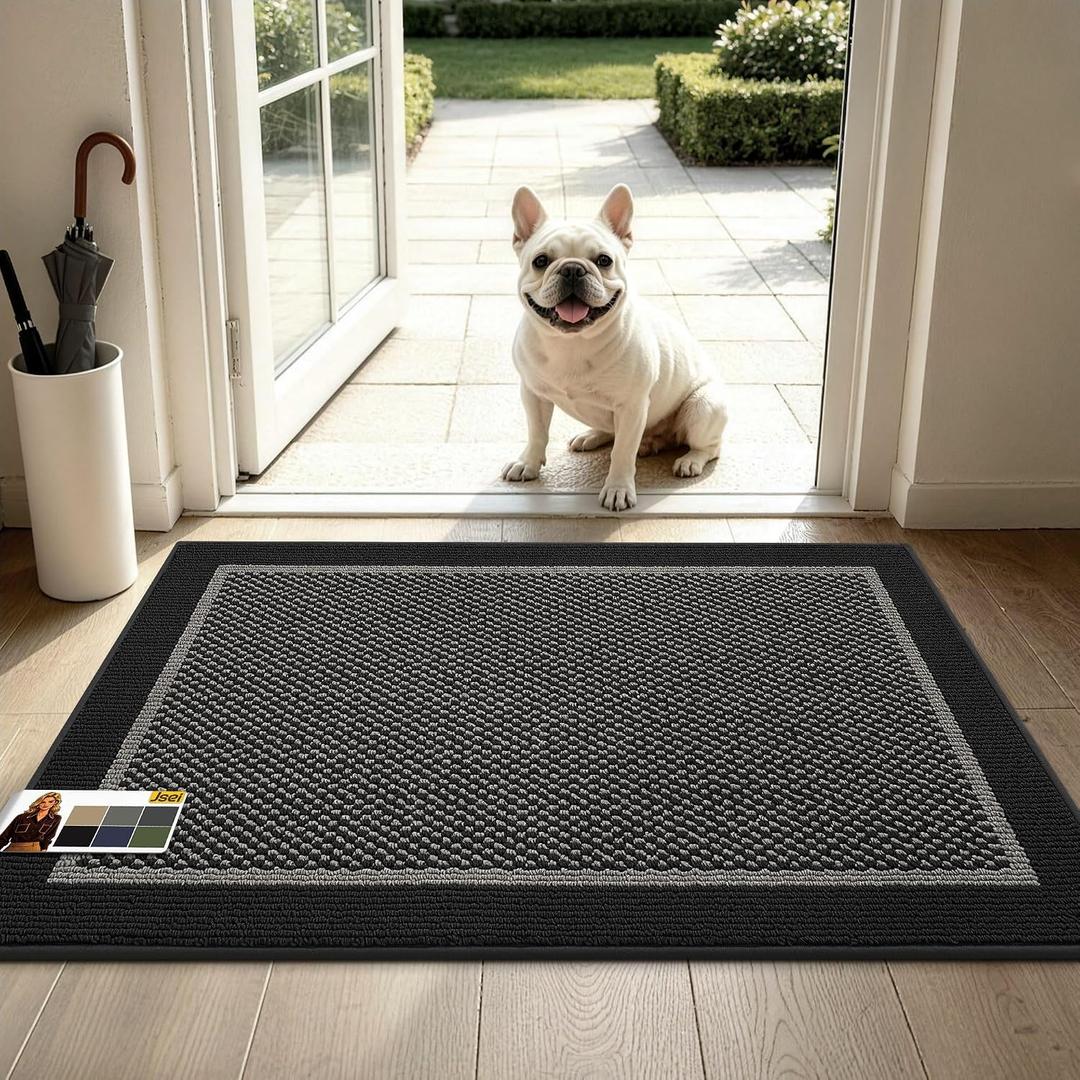 JSEI Dirt Trapper Door Mat 24"x36", Non-Slip Doormat,Black | Entryway Rugs Washable, Dirt Resistant and Absorbent Welcome Mat, Low Profile Floor Mats for Front Back Door and Entrance