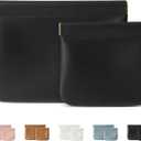 2 Pack Small Makeup Bag for Women, New Organosilicon Super Fiber PU Leather Mini Cosmetic Bag for Travel, Coin Purse Organizer Storage Pouch (No Phrase Printed, Black)