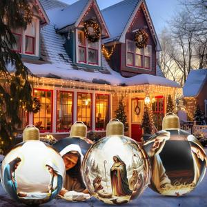 Jetec 4 Pcs 24 Inch Giant Christmas Nativity Inflatable Christmas Balls Decorations Nativity Scene Blow up Balls Outdoor/Indoor Birth of Jesus Blow up Ornaments for Yard Garden Holiday(Novel Style)