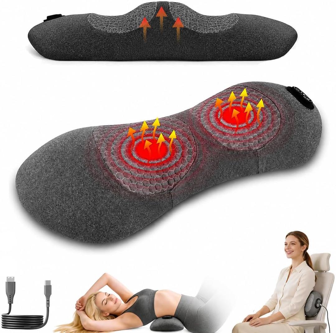 3-in-1 Electric Lumbar Support Pillow, Triple Fusion Back Massager with Heat & Massage & Traction, Back Massager for Pain Relief Deep Tissue, Designed for Daily Back Relaxation and Spine Support