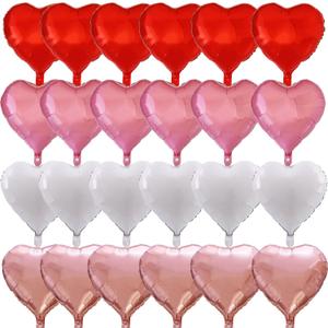 24 PCS Red White Pink Rose Gold Heart Aluminum Foil Balloons  18" Foil Balloons Set for Valentine's Day, Anniversary, Mothers Day,Wedding Bridal Engagement Party Decorations