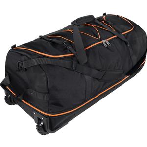 110L/140L Expandable Soft-Sided Foldable Duffle Bag with 2 Rubber Wheels,Packable 32 Rolling Carry-On with Multi-Pockets & Compartments,Black Orange