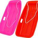 Toboggan Snow Sled for Adult and Kids-Durable Cold Resistant Flexible Design, Fits 1-2 Riders with Pull Rope & Handles for Winter Outdoor Sports-35 Inch (Red-Pink)