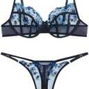 VORIXIA Lingerie Sexy Bra and Panty Set for Women See Through Sheer Underwear Cute Exotic Floral Embroidery Babydoll Suit, Black, L