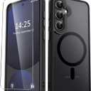 YENAPOON for Samsung Galaxy S25 Case, Matte Magnetic Phone Case with 1 Screen Protector, Support for Magsafe, Translucent Frosted Shockproof Protective Cover for Samsung Galaxy S25, Black