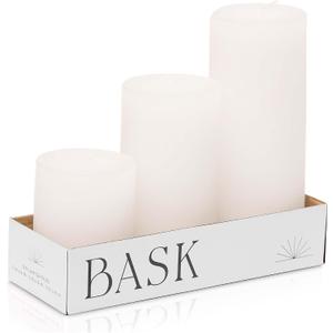 BASK Mottled Pillar Candles - Unscented White Pillar Candles Set of 3 - Dripless, Smokeless for All Occasions