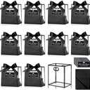 Tenare 7 Pack 4×2.8×4.5 Inch Mini Clear Plastic Gift Bags with Handles Valentines Extra Small Transparent Party Favor Bags Bulk with Ribbon Tissue Paper for Wedding Party Supplies(Black)