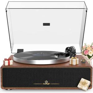 Seasonlife® All-in-One Record Player with 4 Speakers & Bluetooth, Brown