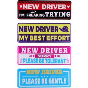 4pcs Student Drivers Magnetic Car Stickers, 8.98x3.19in Reflective Novice Driver Stickers Safety Sign Waterproof Magnet Bumper Sticker New Rookie Driver Sign Car Accessories for Metal Vehicle Surface