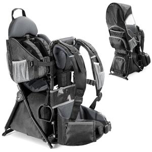 besrey Baby Backpack Carrier, Toddler Hiking Backpack with Safety 3-Height Seat, Adjustable Straps&Waist Belt, Foldable Frame Lightweight Large Capacity Child Carrier for Hiking (Shiny Black)