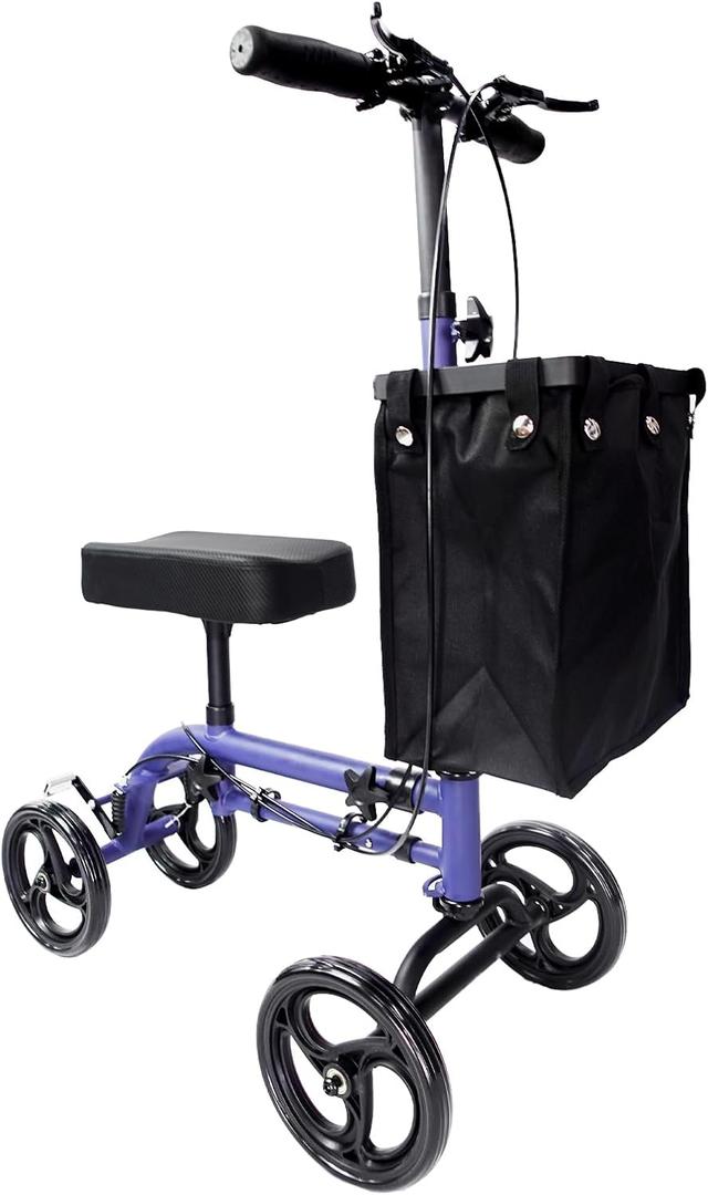 All Terrain Steerable Knee Scooter Crutch Alternative, Foot Injuries Steerable Knee Walker Folding Knee Scooter for Adults with Adjustable Handle Economy Lightweight Leg
