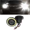 HAMOJUF 2PCS Car Angel Eye Fog Light, 2.5" Round COB LED Super Bright Vehicle Fish Eye DRL Fog Lamp Bulb, Anti-Vibration Daytime Running Light with Halo Rings, Universal Fit (White/Blue)