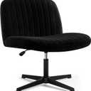 Criss Cross Chair, Velvet Cross Legged Office Chair no Wheels, Armless Wide Seat Desk Chair with Adjustable Height for Home, Vanity, Bedroom (Black)