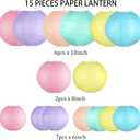 Pastel Paper Lanterns Decorative, Classroom Decor Macaron-Color Neon Hanging Paper Lantern Decorations for Easter Party Decorations, Baby Shower Wedding Birthday Mother's Day, 15Pcs