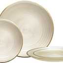OCCASIONS 120 Ivory Gold Plastic Plates for 60 Guests - Heavy Duty Fancy Wedding Party Disposable Dinnerware Set 60 x 10'' Dinner + 60 x 7'' Salad/Dessert BPA Free China Like (Belize in Ivory & Gold), 120 Piece
