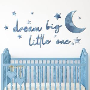 Briwooody 15 Pcs Moon and Stars Nursery Decor Dream Big Little One Wall Decor Boho Neutral Babyroom Wall Art Nursery Sign for Boys Girls Bedroom Home Farmhouse Living Playroom (Blue)