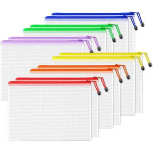 SUNEE 12pcs Mesh Zipper Pouch 11x16, Large Storage Bags for Board Game & Puzzle Organizing, Reusable Plastic Zip Organizer for Travel (A3, 6 Colors) (Multicolored)