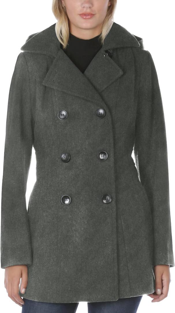 Nautica Women's Peacoat Wool Blend Double Breasted Winter Coat (Large, Charcoal)