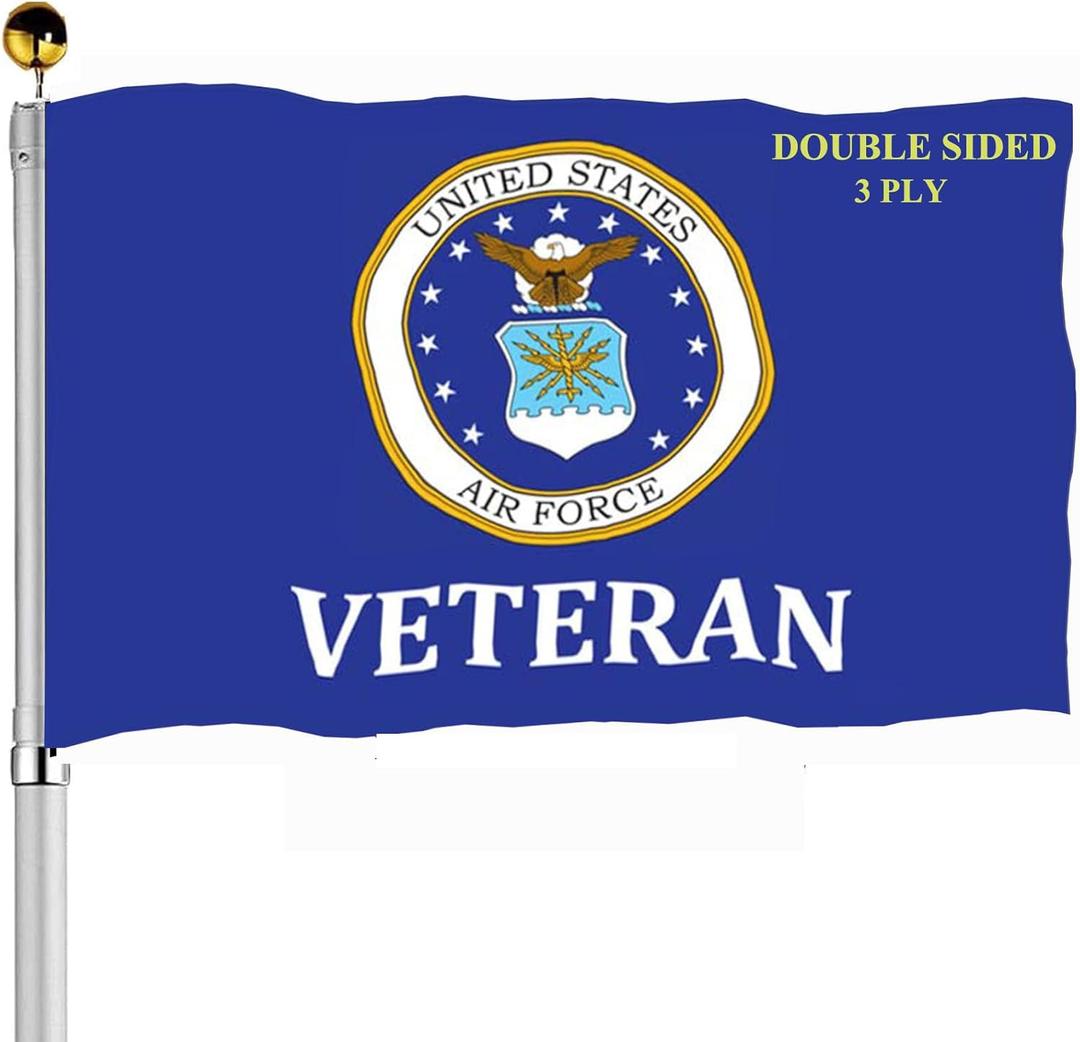 Air Force Emblem Veteran Flags 3x5 Outdoor Double Sided- Military Flag 3 Ply Heavy Duty with 2 Brass Grommets for Outside Oudoor