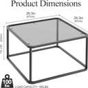 Coffee Table Glass, Minimalist Square Tables for Living Room, Modern Center Table for Office or Small Space, Sturdy Metal Frame, Easy Assembly, 26.4 x 26.4 x 15.7 Inches, Black & Grey Glass, 26.38 x 26.38 x 15.75 inches