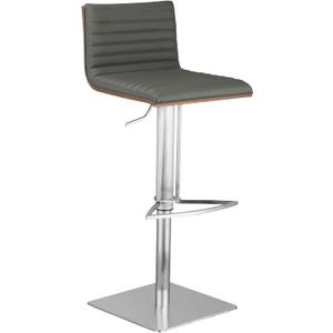Armen Living LCCASWBAGRB201 Caf Adjustable Barstool in Grey Faux Leather and Brushed Stainless Steel Finish, Gray/Walnut, 31.5" x 19.29" x 17"
