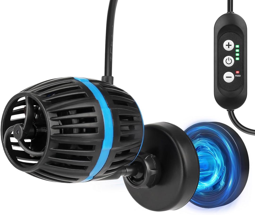 AQQA Magnetic Wave Maker for Aquarium - DC 12V Circulation Pump with External Controller, 4-Speed Adjustable Flow & Feeding Mode, Submersible Powerhead for Freshwater Saltwater Tanks (8W 950GPH)