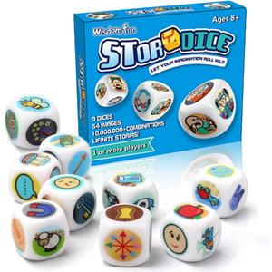 Story Dice Set, 9 Colorful Storytelling Cubes for Early Education, 54 Images Iconic Storytelling Game Dice, Language Expression/Imagination, Party/Family Union/Gifts for Kids/Adults, Solo/Multiplayers