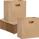 Foraineam 100 Pack Kraft Paper Bags, 11x6x11 Inch Natural Brown Paper Party Favor Goody Snack Gift Bag with Die Cut Handle, Bakery, Retail