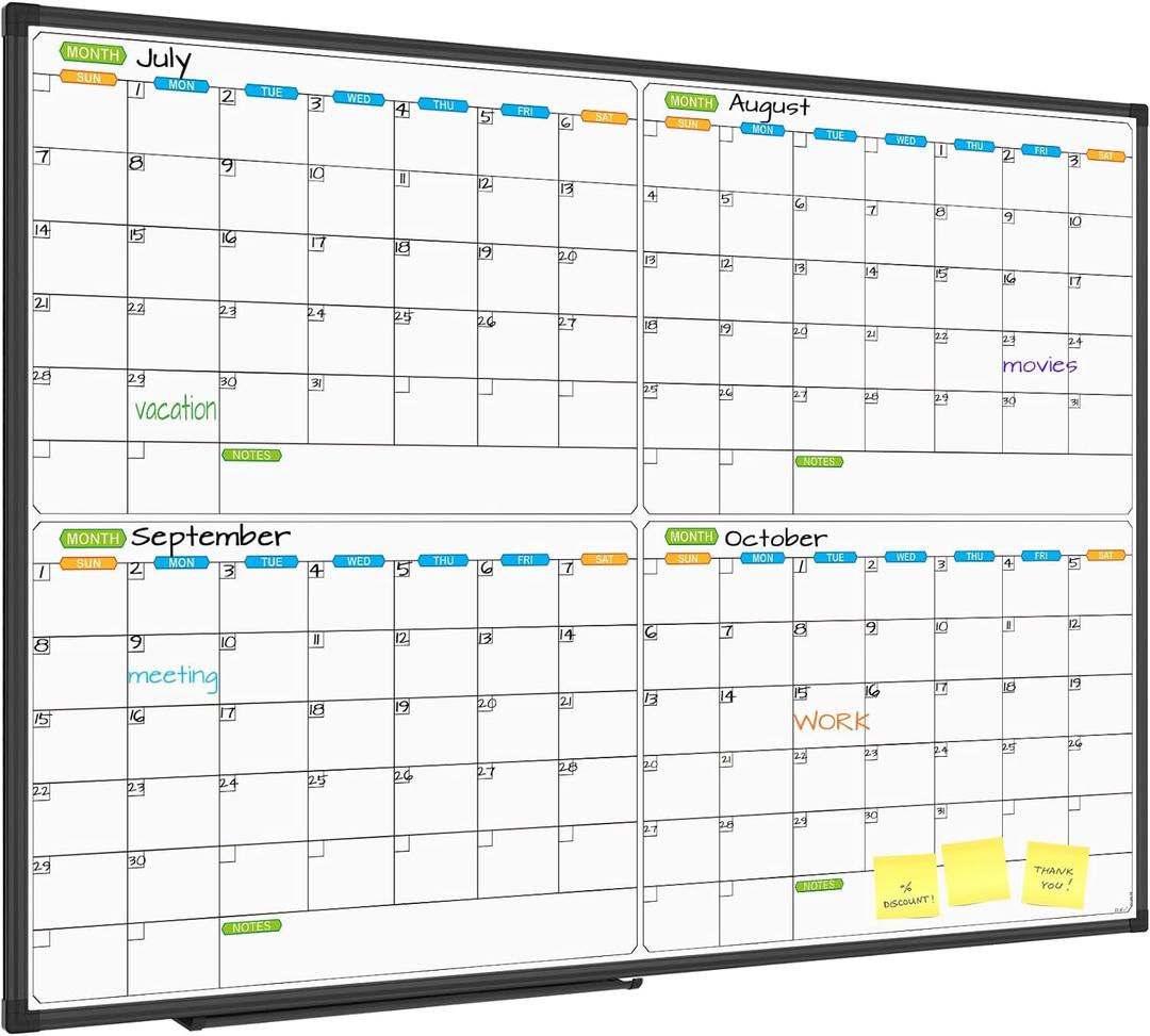 JILoffice Magnetic Dry Erase Calendar Whiteboard, 4 Month White Board Planner 48 X 36 Inch, Black Aluminum Frame Wall Mounted Board for Office Home and School JILoffice Magnetic Dry Erase Calendar Whiteboard, 4 Month White Board Planner 48 X 36 Inch, Black Aluminum Frame Wall Mounted Board for Office Home and School