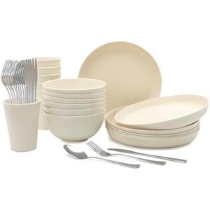 36pcs Reusable Wheat Straw Dinnerware Sets,Unbreakable Dinnerware Cups Plates and Bowls Sets,Durable Kitchenware Dishes Set for Home, Office, Travel,Picnic