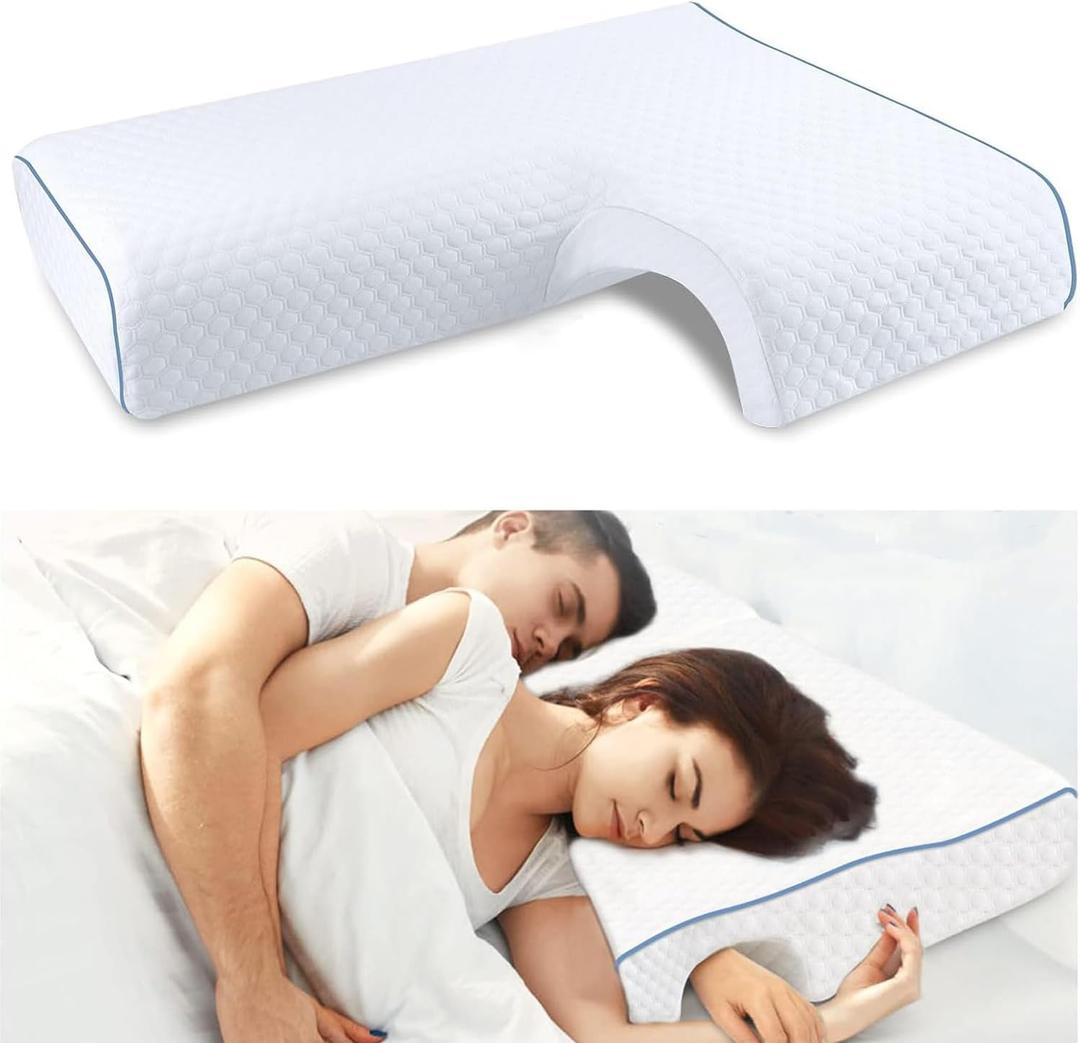 Arched Memory Cuddle Pillow for Adults with Arm Hole - 3D Arched Memory Foam Core, Slow Rebound Pillow for Back/Neck Pain Relief, with Pillowcase Left Arm