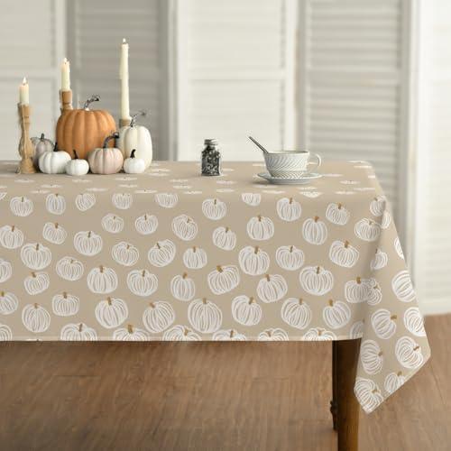 Horaldaily Fall Tablecloth 60×120 Inch Rectangular, Autumn Harvest Pumpkin Beige White Washable Seasonal Table Cover for Party Picnic Dinner Decor