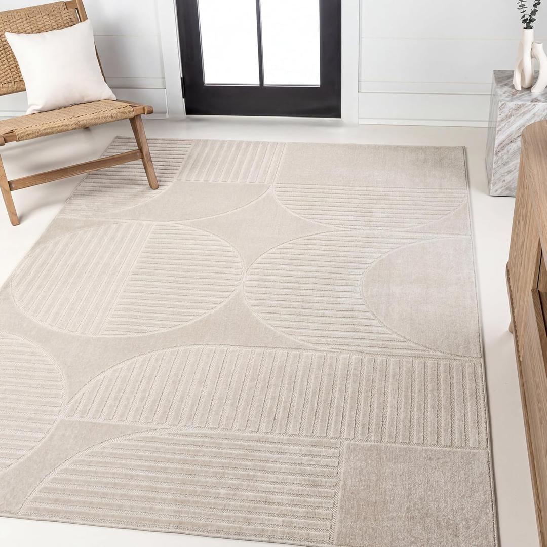 JONATHAN Y Nordby High-Low Arch Striped Ivory/Cream Indoor/Outdoor Area Rug, 5x8, Modern, Contemporary, Geometric, Bohemian, Bedroom, Kitchen, Living Room, Non Shedding (SCN104B-5)
