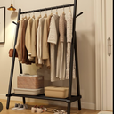 KASLANDI Solid Wood Clothes Rack, Clothing Rack with Shelf and Hook, Sturdy and Portable, Garment Rack for Hanging Clothes,Coats,Skirts,Shoes,Bags,Easy to Assemble (Black)