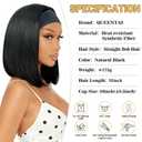 QUEENTAS 12 Inch Headband Wigs for Black Women Black Natural Straight Synthetic Heat Resistant Hair for Daily Use Dating Wear and Go Glueless Bob Wig Shoulder Length (#1B)