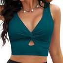 GRAPENT Bikini Tops for Women Cropped StrapCore Tankini Tops Beach Padded Knot Twist Cut Out Adjustable Swimwear Top Only size L