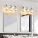 Modern Vanity Light 3-Lights Brushed Nickel Vanity Light Crystal Bathroom Wall Light Bathroom Light Fixtures with Round Shade (Exclude Bulb)