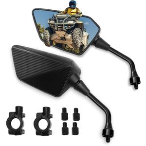 ATV Mirror, Side Rearview Mirrors for Bike Motorcycle ATV Scooter Cruiser with 8mm 10mm Bolt, 7/8" Handle Bar Mount Clamp Compatible with Suzuki Yamaha Honda Kawasaki Victory and More