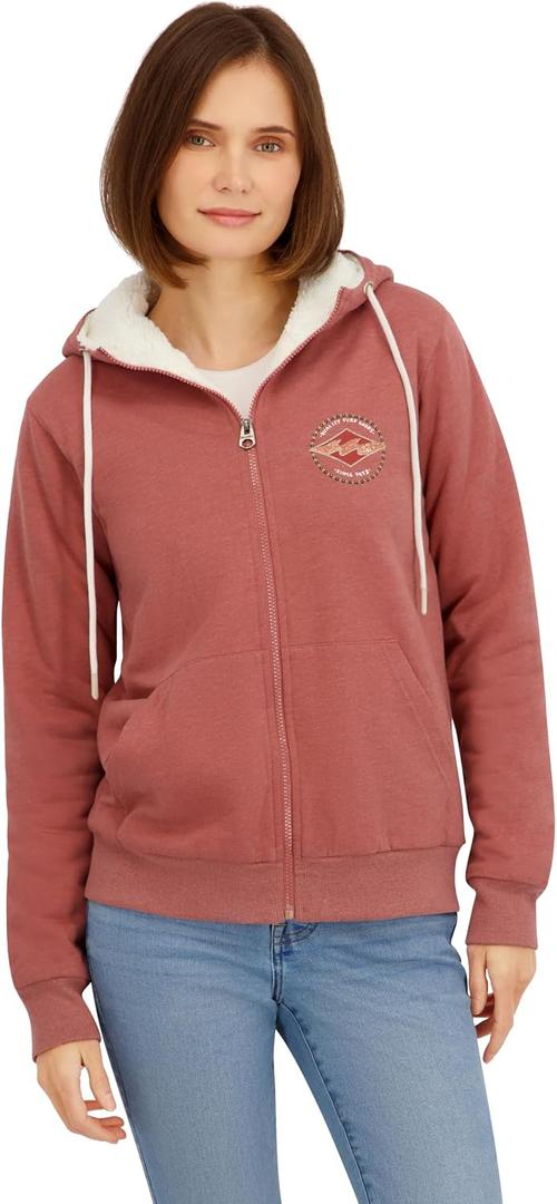 Billabong Women's Full Zip Sherpa Lined Hoodie Jacket (Pink), Size: S