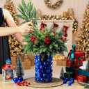 Giegxin 85 Pcs Bule Christmas Centerpiece for Table DIY Farmhouse Xmas Decor for Dinning Table 5 Artificial Pine Branches 70 Vase Filler Balls 8 Red Berries 1 Glass Vase for Kitchen Tabletop Decor (Blue)