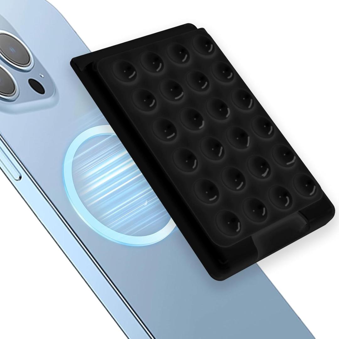 Magnetic Suction Phone Card Holder Mount for MagSafe Wallet, Compatible with iPhone MagSafe Phone Case, Hands-Free Mirror Shower Phone Holder Accessory for TikTok Videos and Selfies, Black